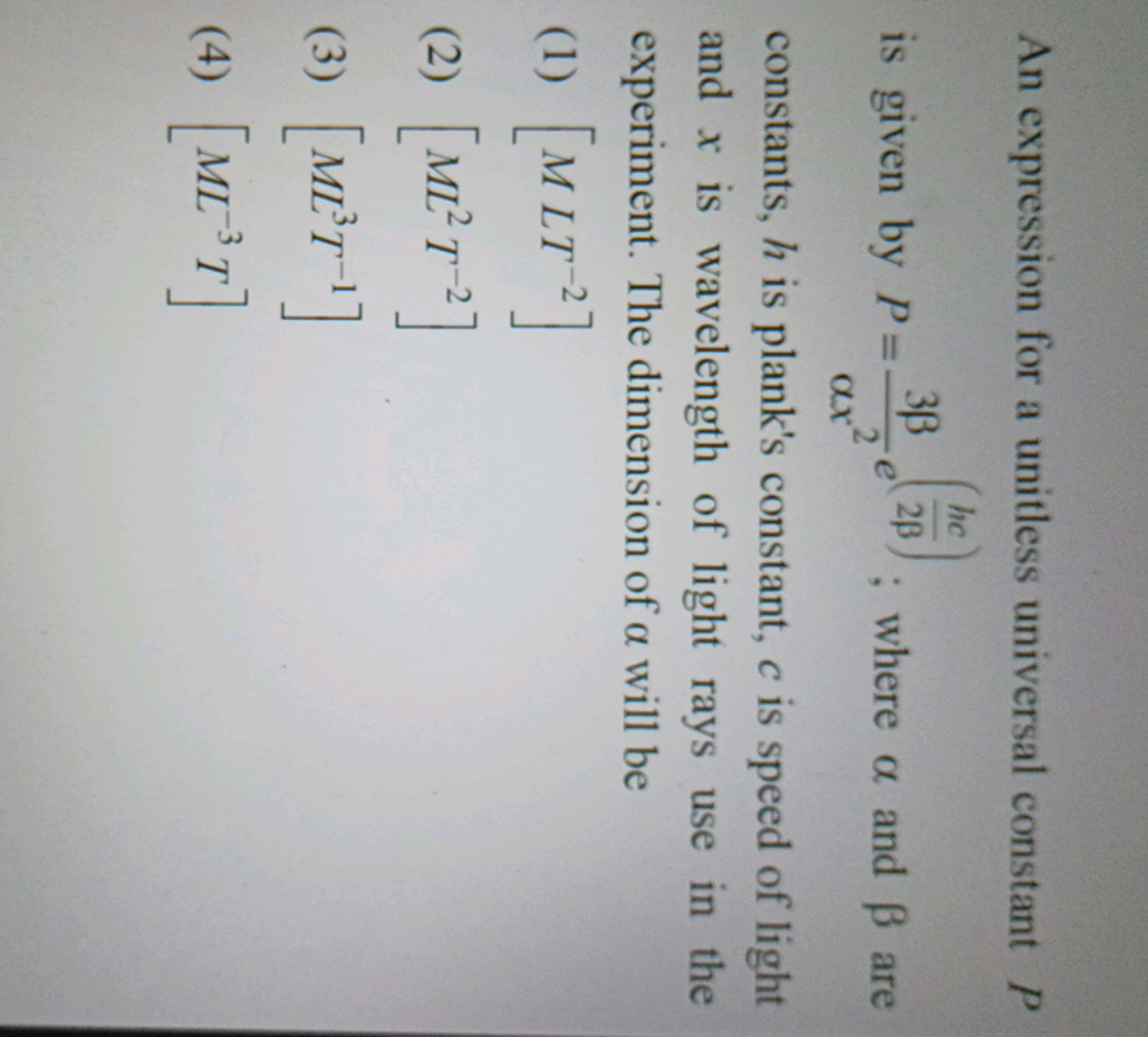 An expression for a unitless universal constant P
hc
3B2B) where a and