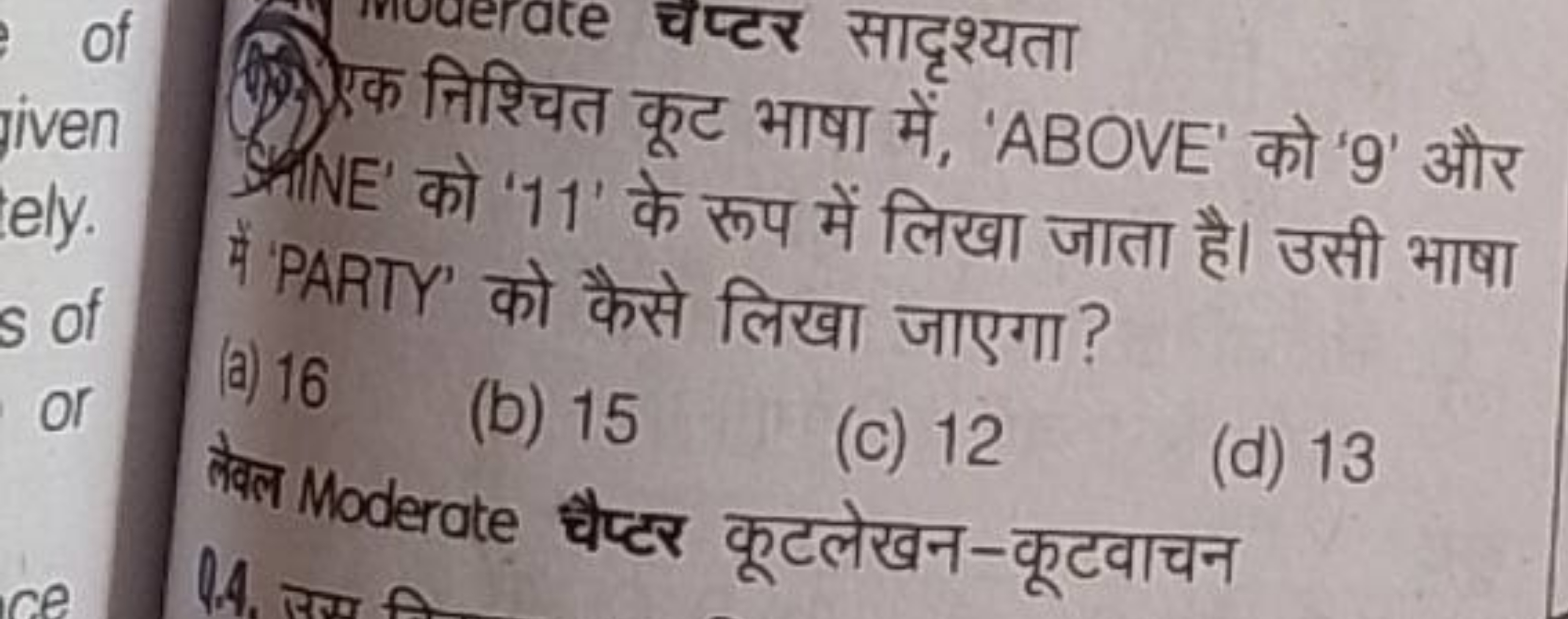 of ẫ
एक निश्चित कूट भाषा में, 'ABOVE' को ' 9 ' और ShlNE' को ' 11′ के र