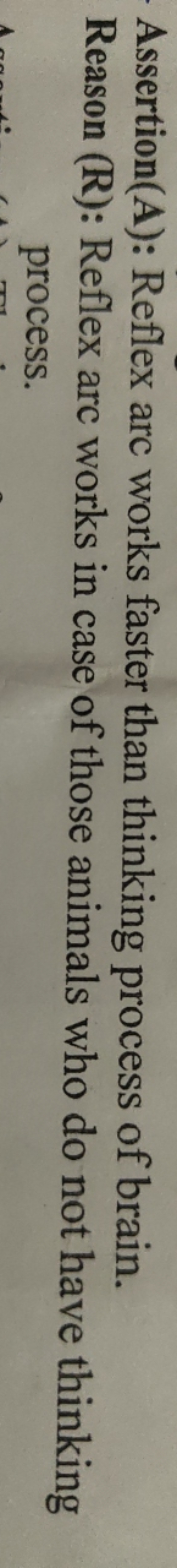 Assertion(A): Reflex arc works faster than thinking process of brain. 