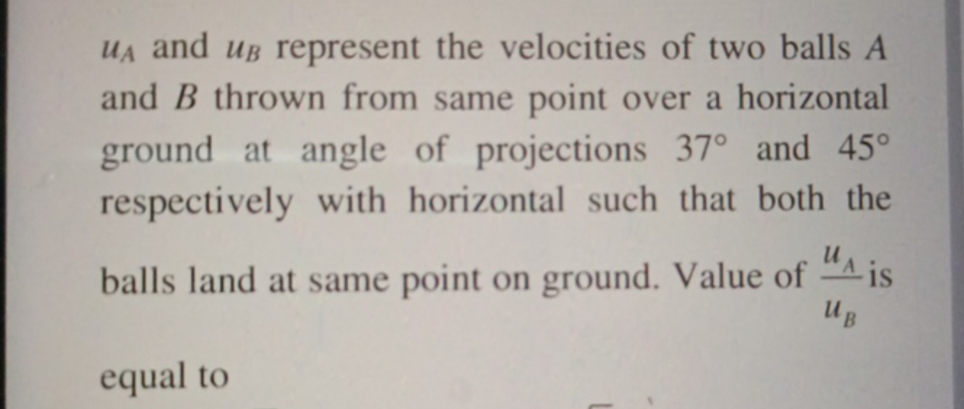 uA​ and uB​ represent the velocities of two balls A and B thrown from 