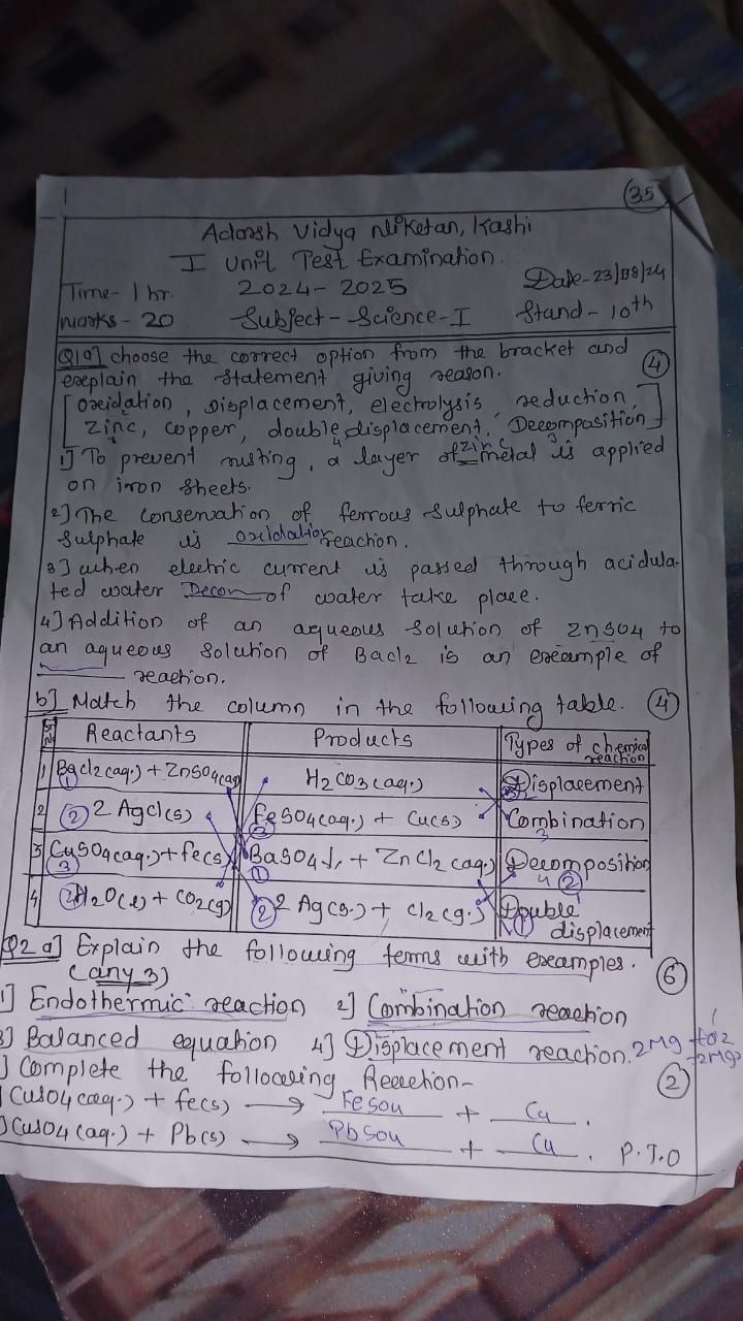 (35)
Adarsh Vidya niketan, Kashi I unit Test Examination.
Time- 1 hr
2