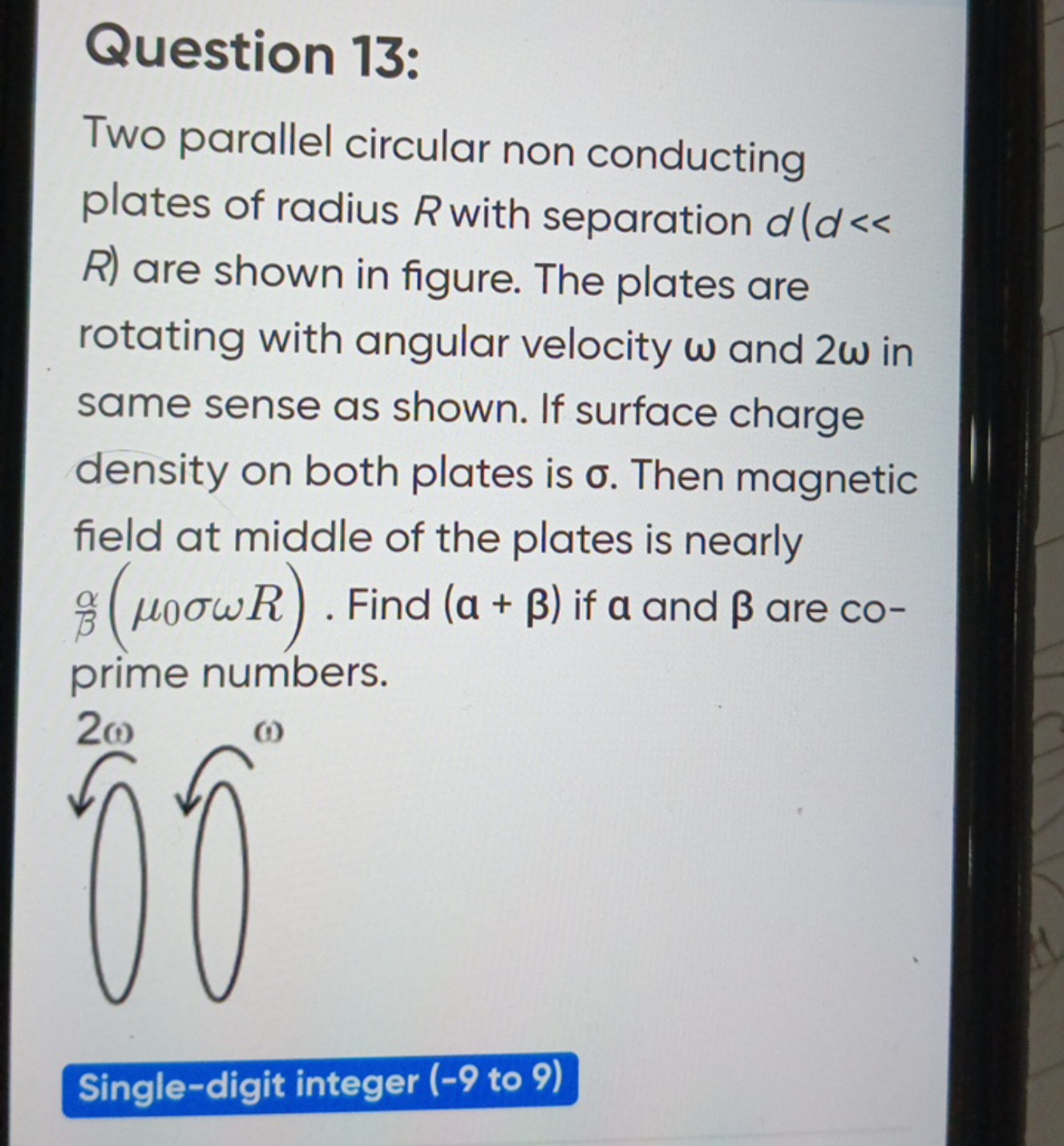 Question 13:
Two parallel circular non conducting plates of radius R w