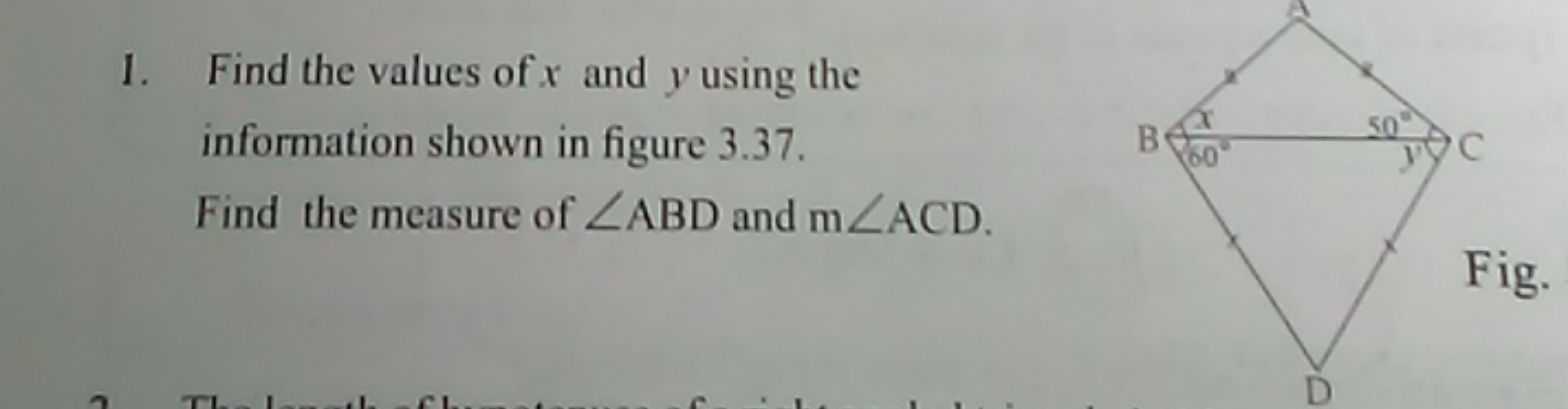 1. Find the values of x and y using the information shown in figure 3.