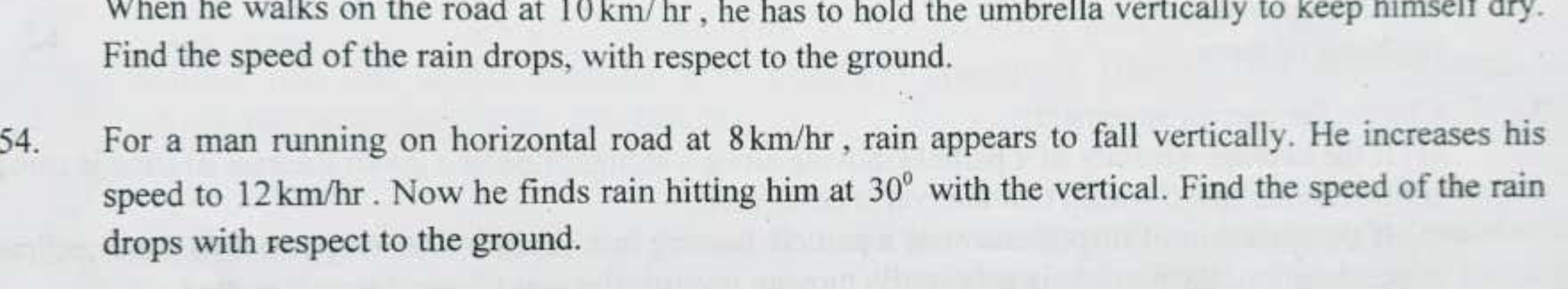 When he walks on the road at 10 km/hr, he has to hold the umbrella ver