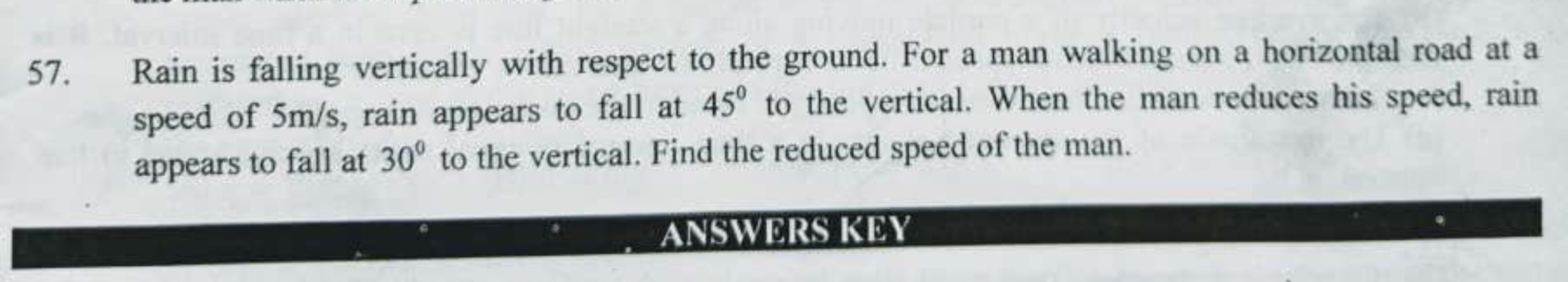 57. Rain is falling vertically with respect to the ground. For a man w