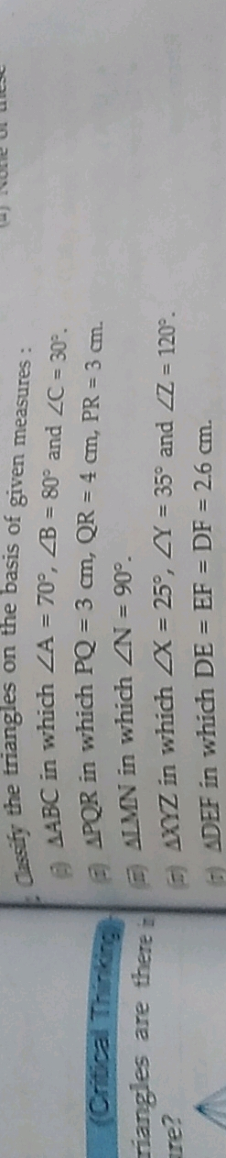 () △ABC in which ∠A=70∘,∠B=80∘ and ∠C=30∘.
(Critical Thinking)
(A) △PQ