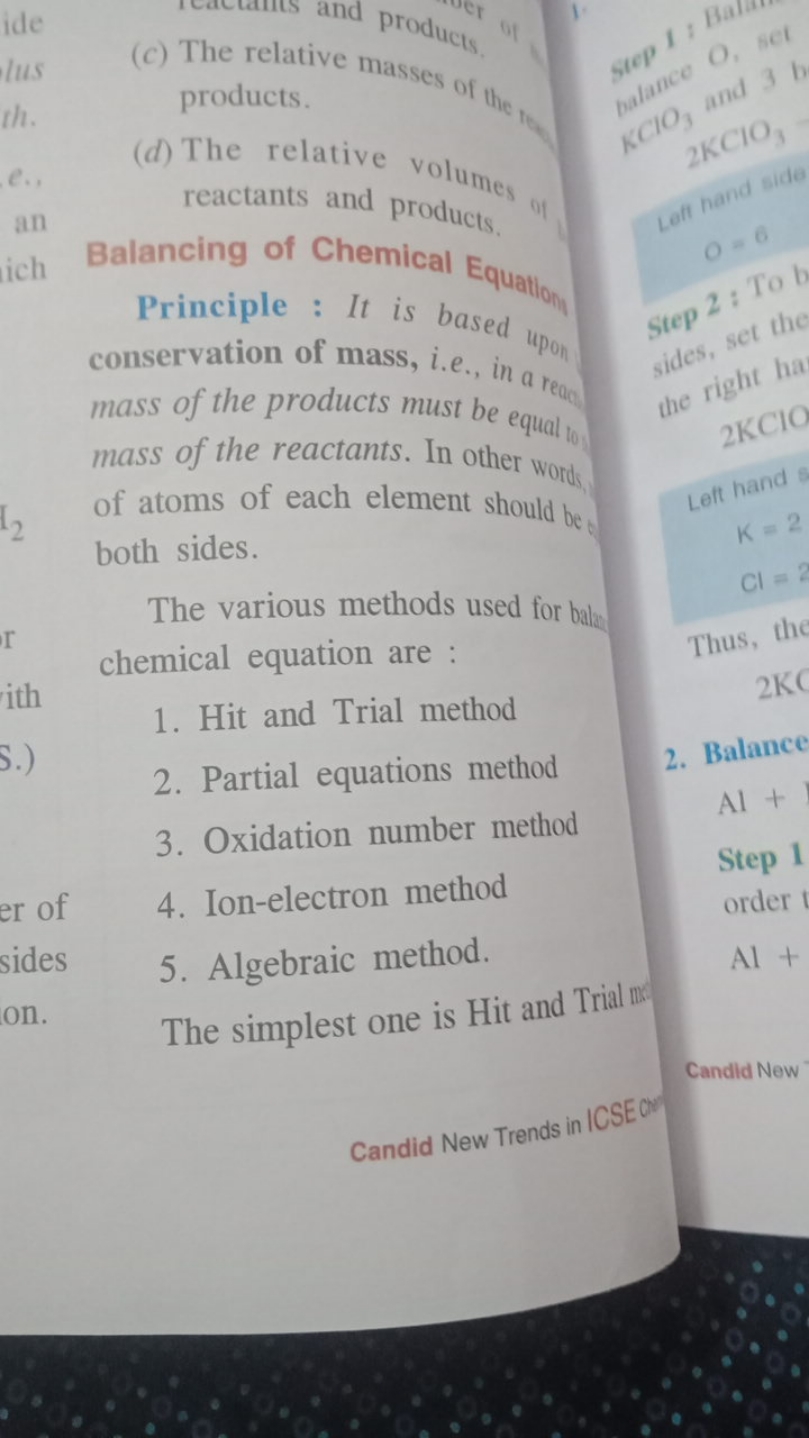 (c) The relative masses of the products.
(d) The relative volumes of r