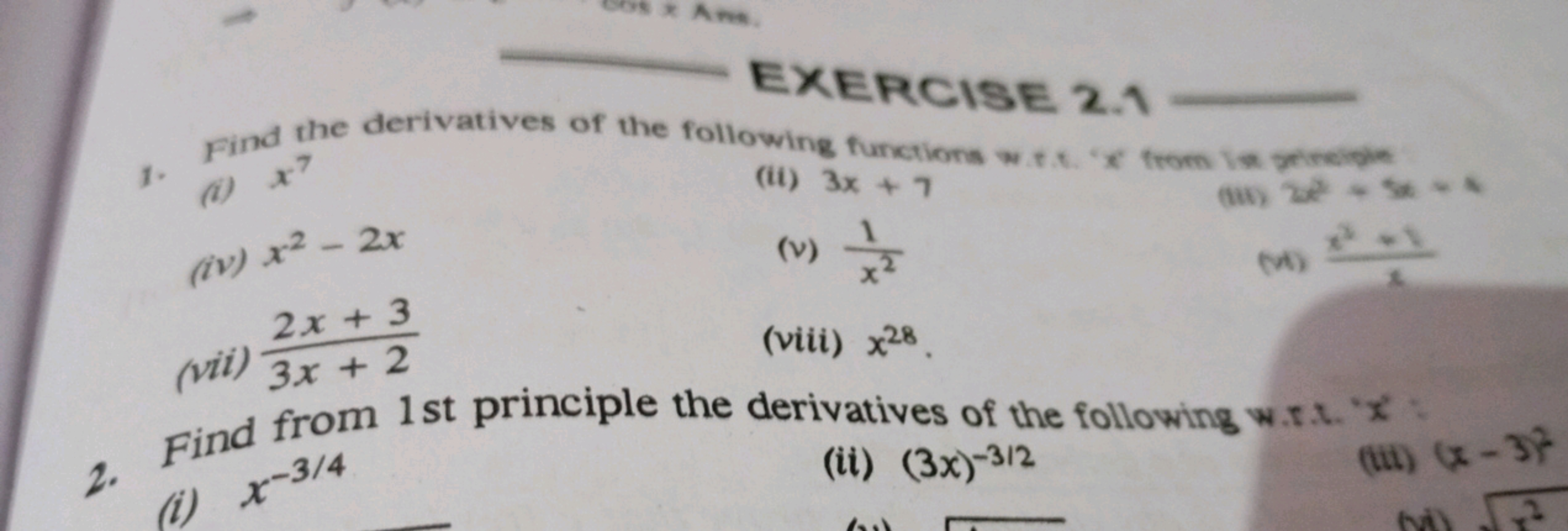 EXERCISE 2. 1
1.

Find the derivatives of the following functions w,+x