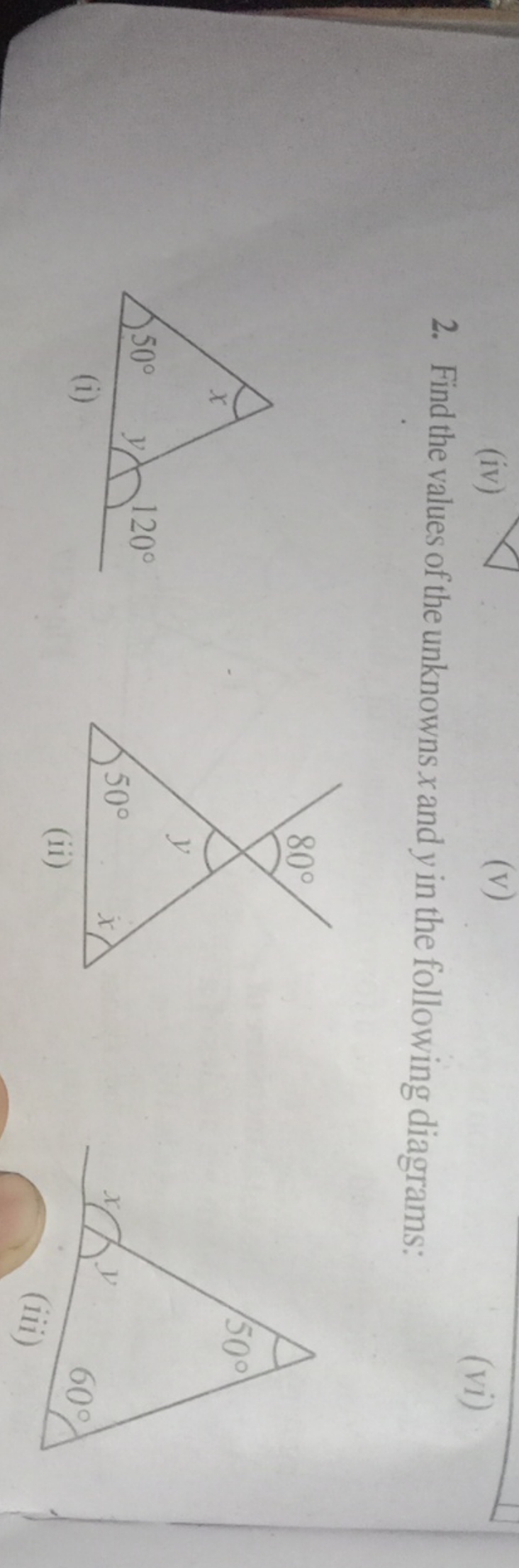 (iv)
(v)
2. Find the values of the unknowns x and y in the following d