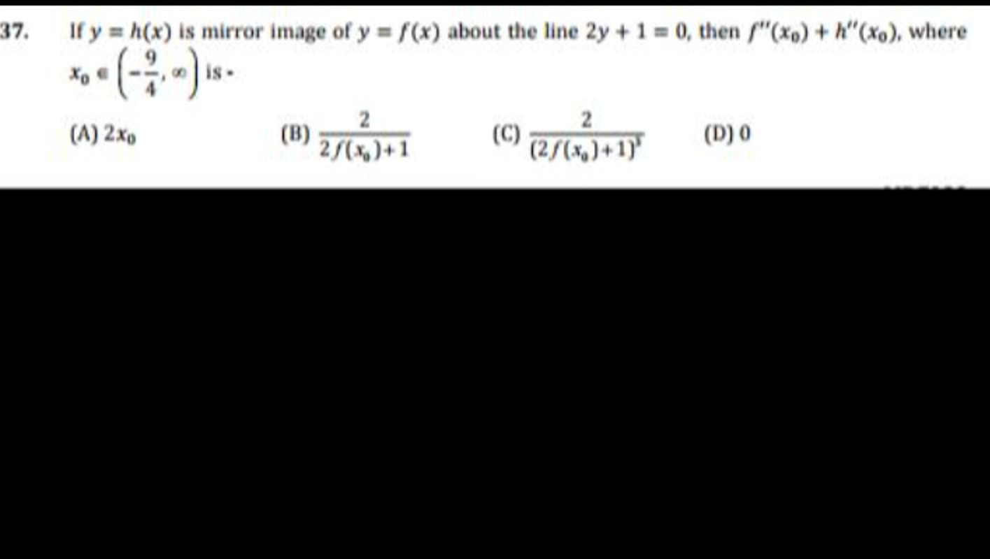 37. If y=h(x) is mirror image of y=f(x) about the line 2y+1=0, then f′