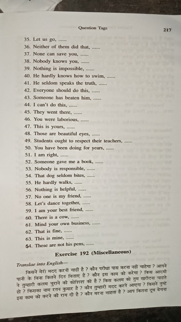 Question Tags
217
35. Let us go, 
36. Neither of them did that, 
37. N