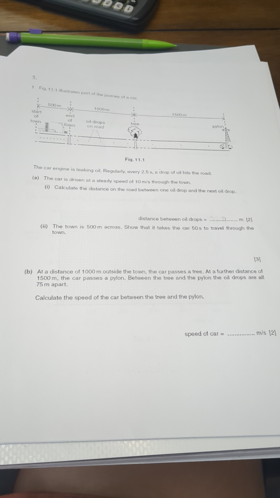 5.
1 Fig. 11.1 illustrates part of the fourney of a car.

Fig. 11.1
Th