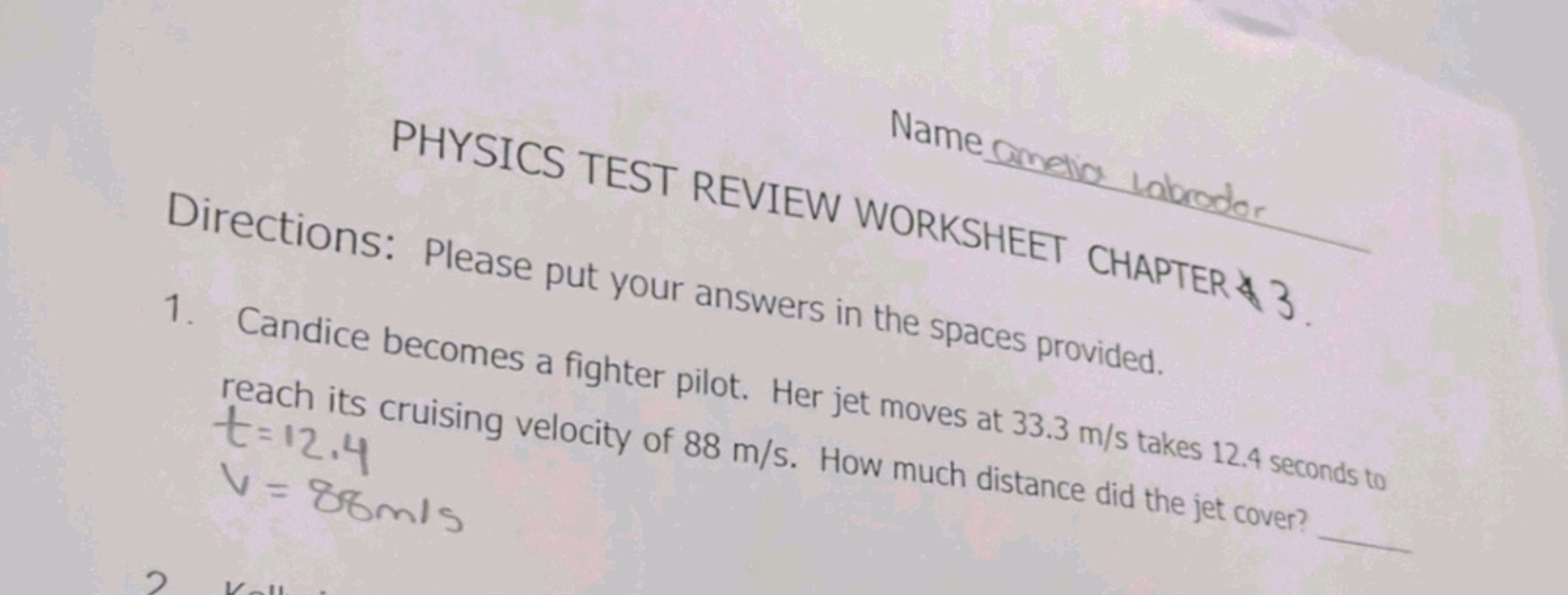 Name america labrador
PHYSICS TEST REVIEW WORKSHEET CHAPTER 3.
Directi