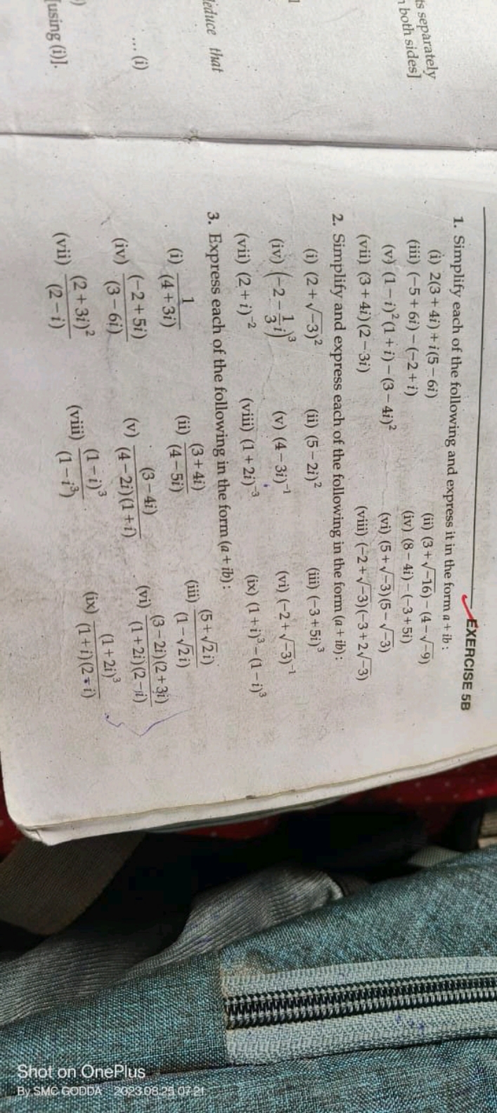 1. Simplify each of the following and express it in the form a+ib :

E