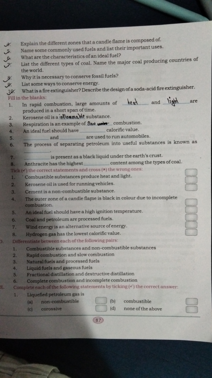 F. Explain the different zones that a candle flame is composed of.
5. 