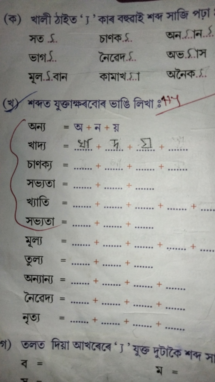 (ক) খালী ঠাইত ' J ' কাব বহ্নাই শব্দ সাজি পঢ়া
সত.5. ঢावক.5.
মूल.S.বাान