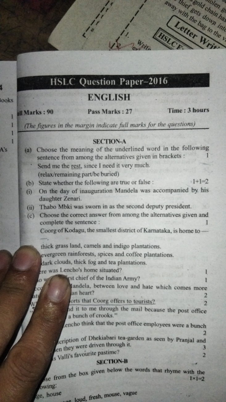 HSLC Question Paper-2016
ooks
ENGLISH
1 ill Marks : 90
Pass Marks : 27