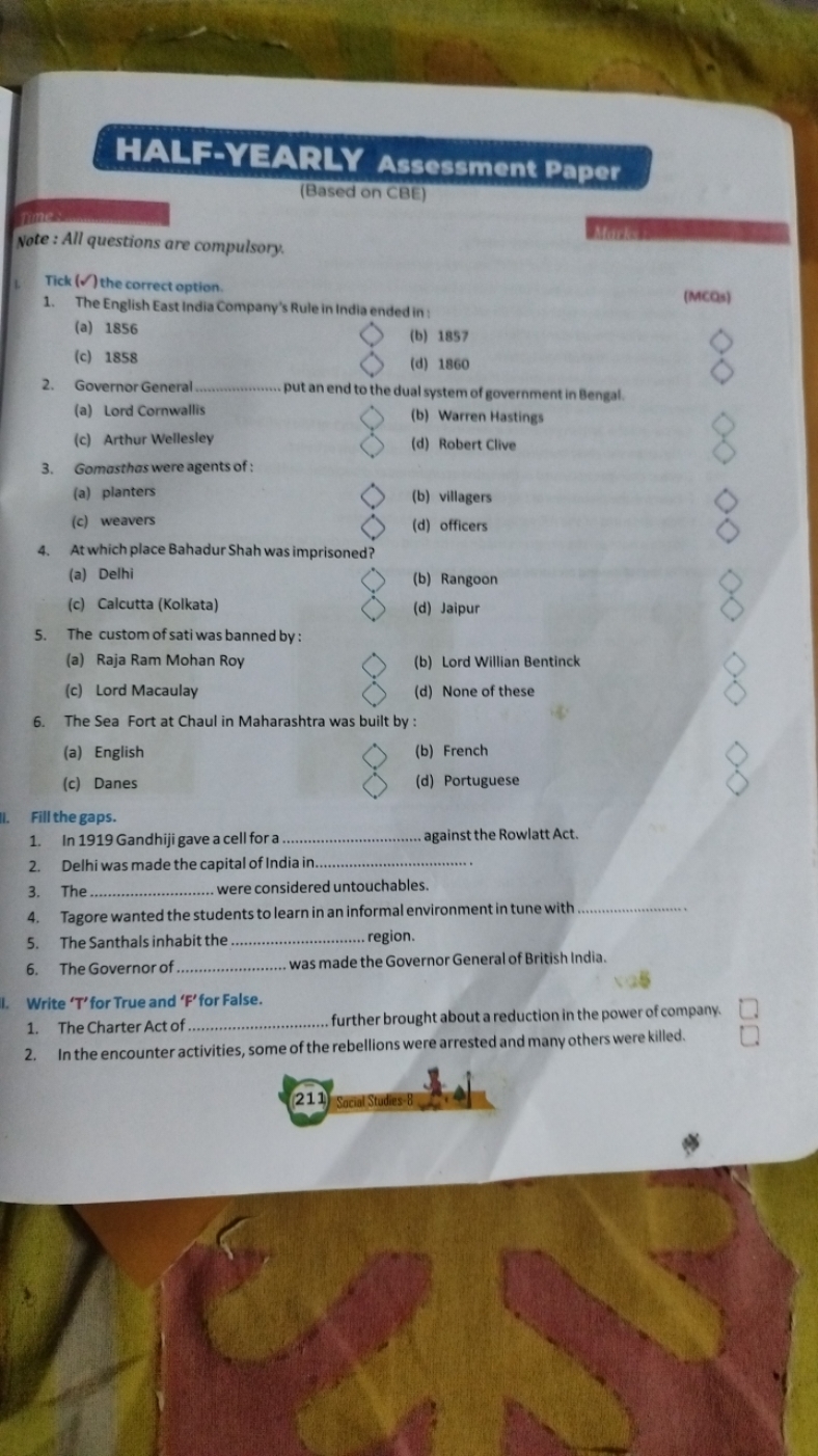 HALF-YEARLY Assessment Paper
(Based on CBE)

Note : All questions are 