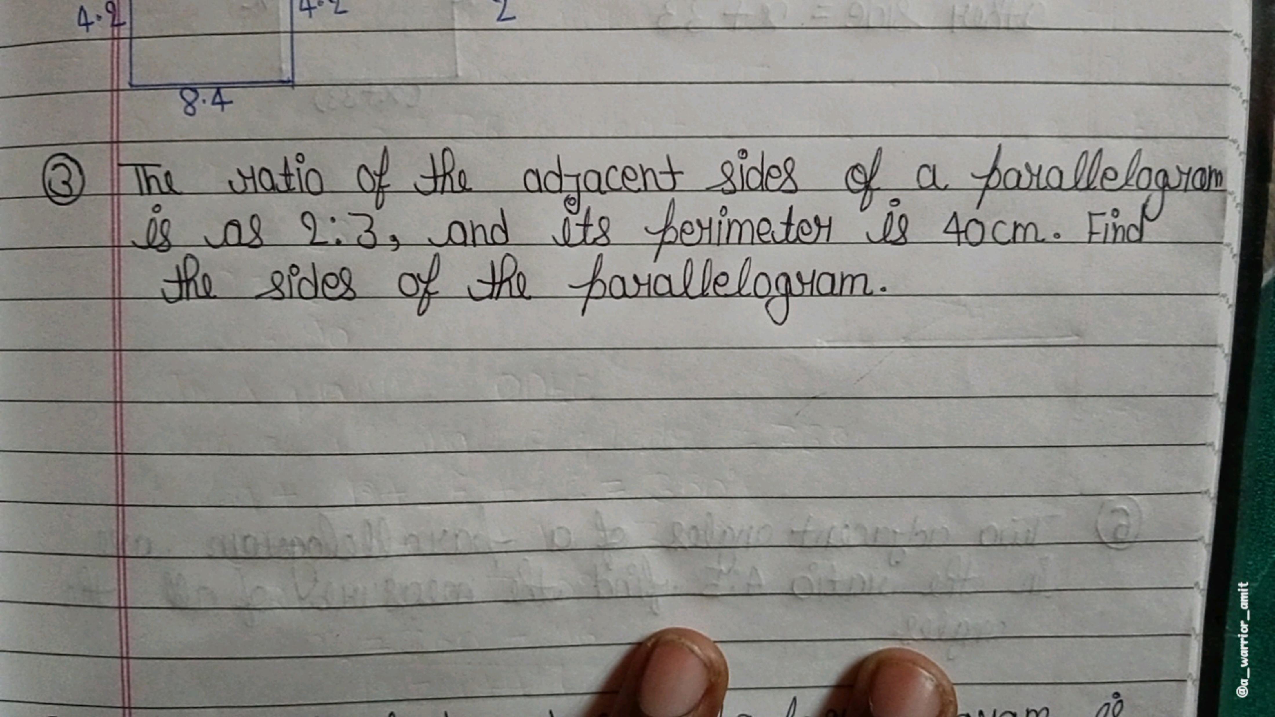 (3) The ratio of the adjacent sides of a parallelogram is as 2:3, and 