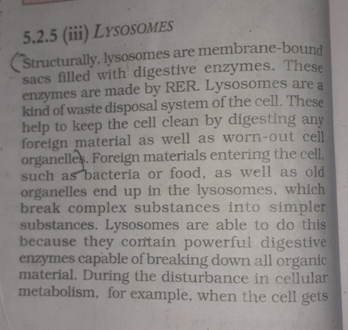 5.2.5 (iii) LYSOSOMES

Structurally, lysosomes are membrane-bound sacs