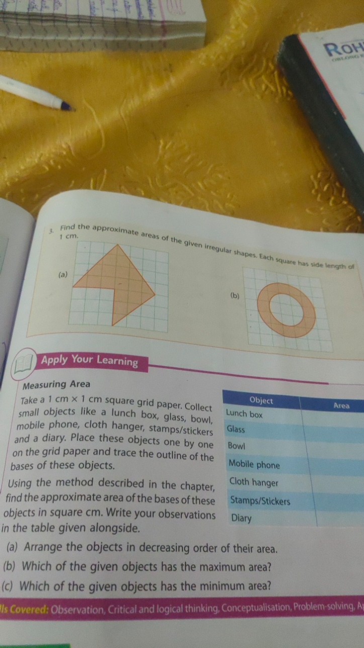 3. Find the approximate areas of the given irregular shapes. Each squa