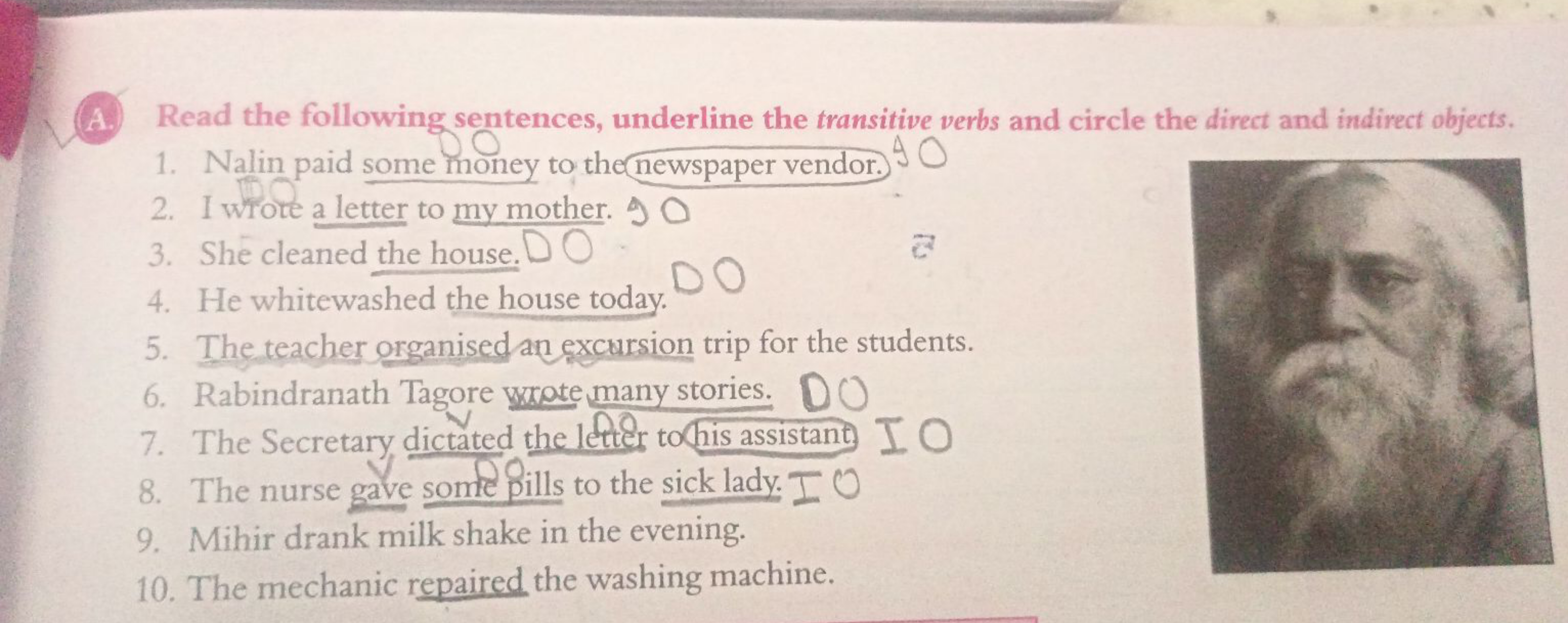 A. Read the following sentences, underline the transitive verbs and ci