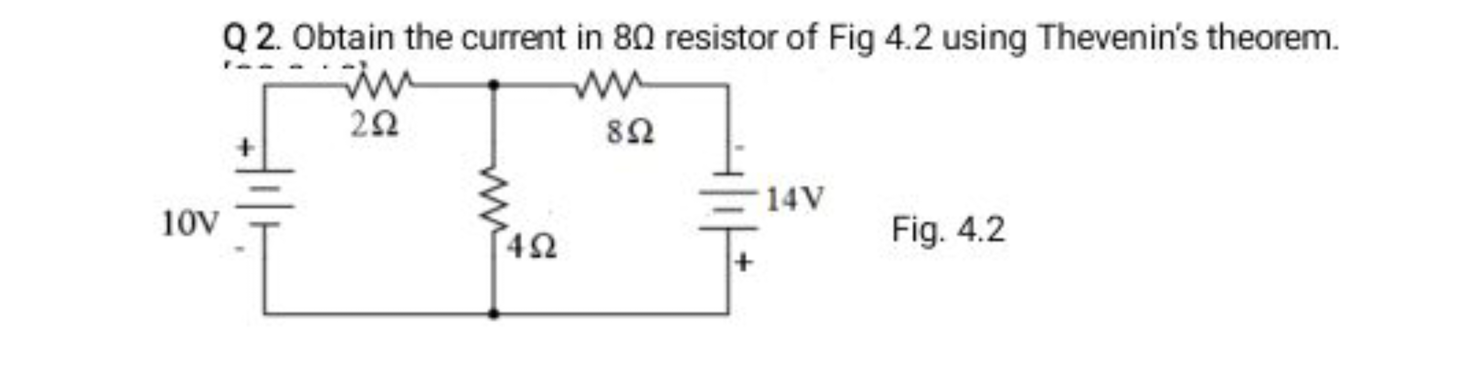 Q 2. Obtain the current in 8Ω resistor of Fig 4.2 using Thevenin's the