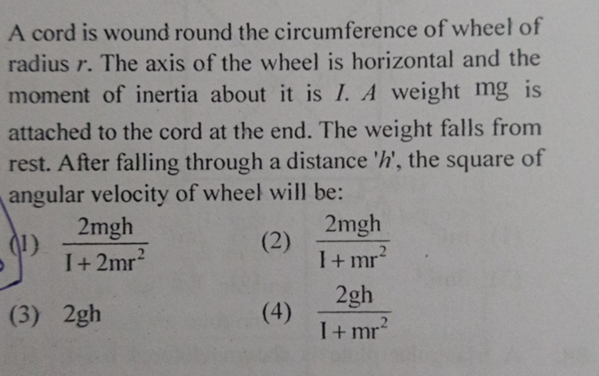 A cord is wound round the circumference of wheel of radius r. The axis