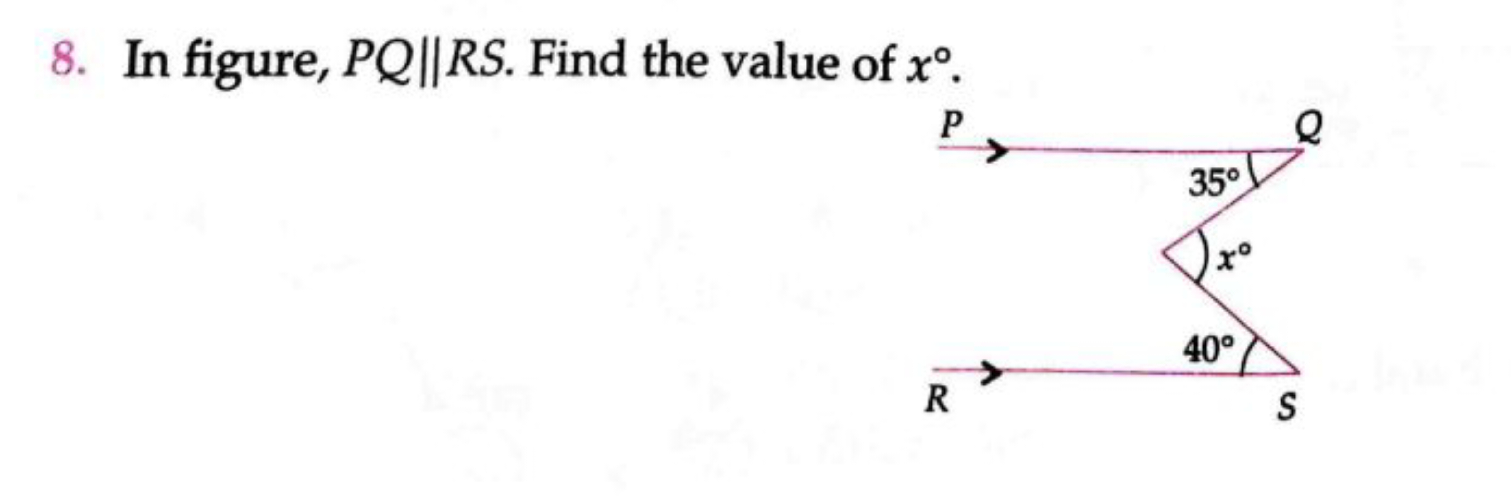 8. In figure, PQ∥RS. Find the value of x∘.