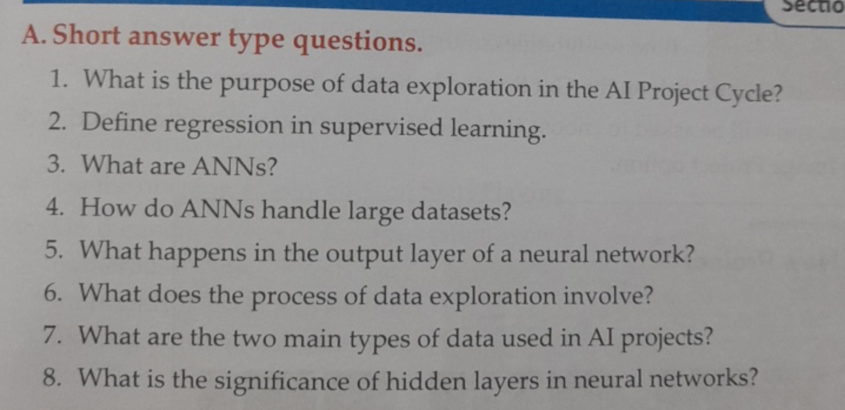 sectio
A. Short answer type questions.
1. What is the purpose of data 