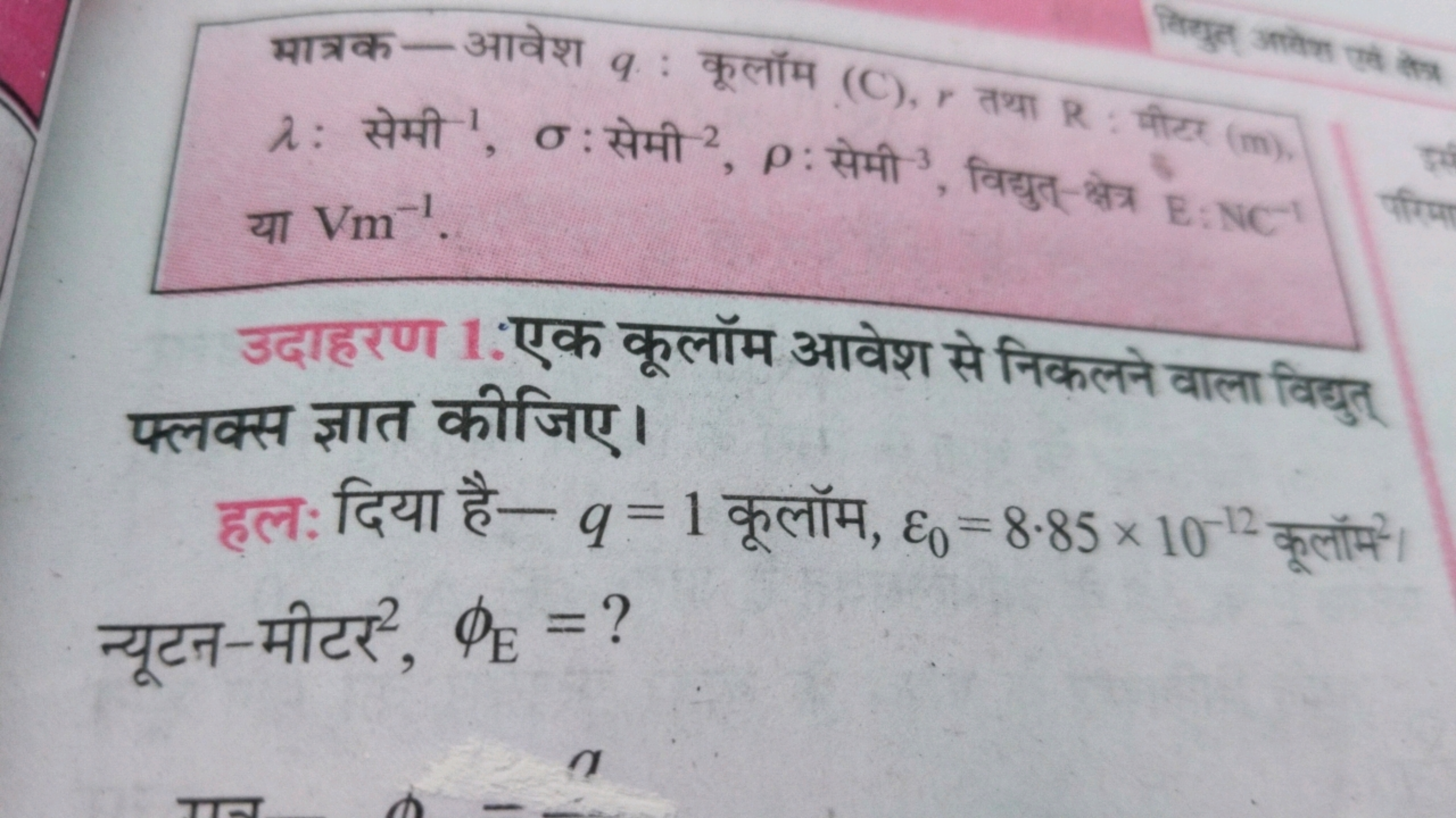 मात्रक-आवेश q : कूलॉम (C),r तथा R : मीटर (m) ) λ: सेमी −1,σ: सेमी 2,ρ: