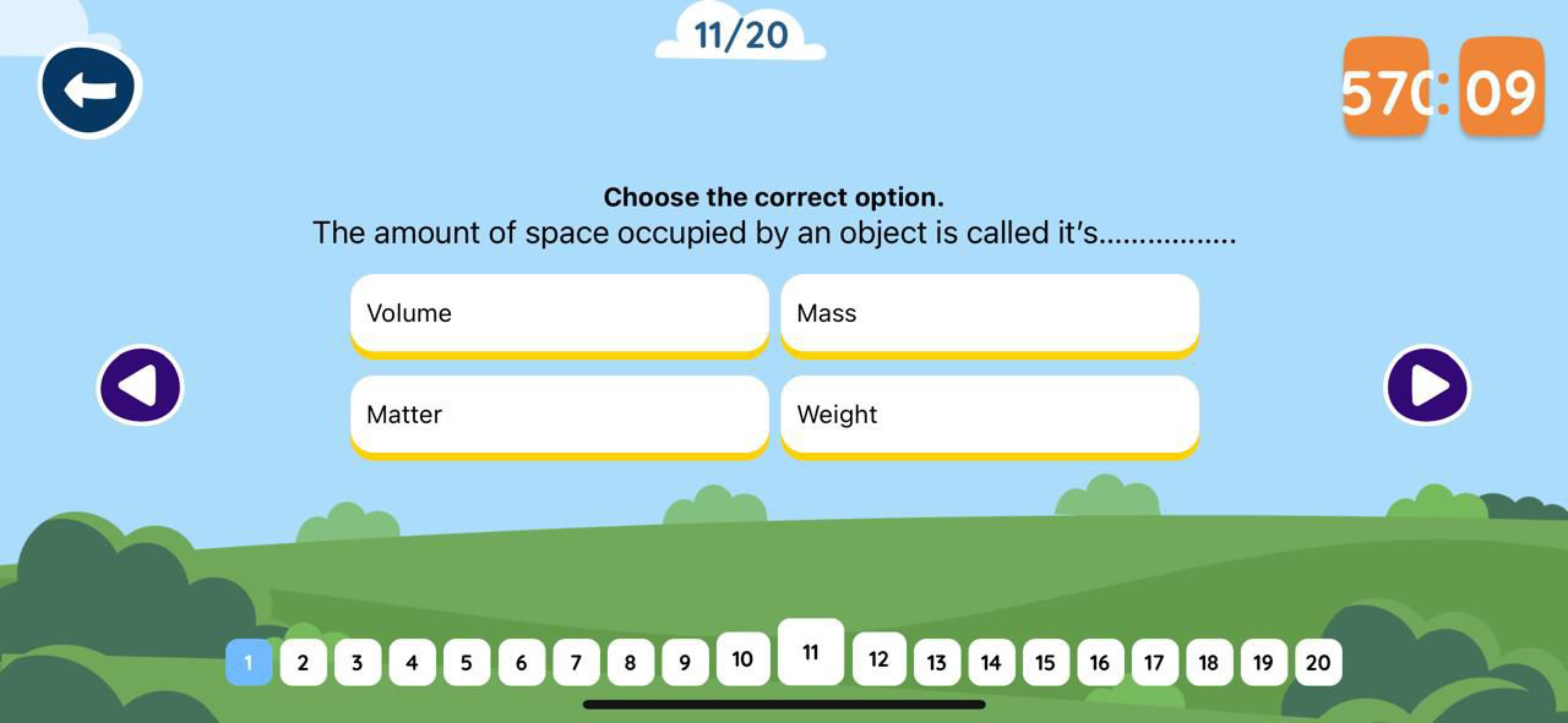 11/20

Choose the correct option.
The amount of space occupied by an o