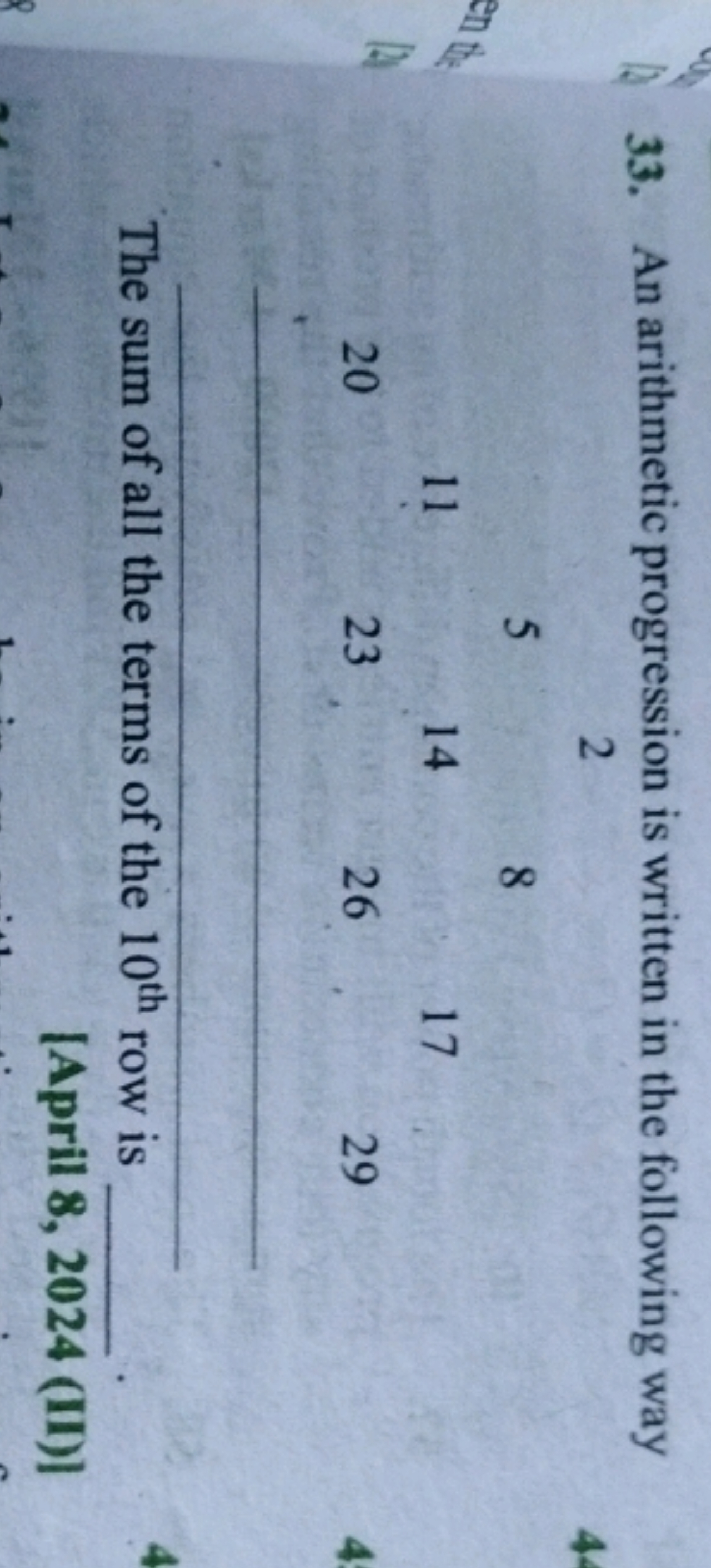 33. An arithmetic progression is written in the following way
20​11​52