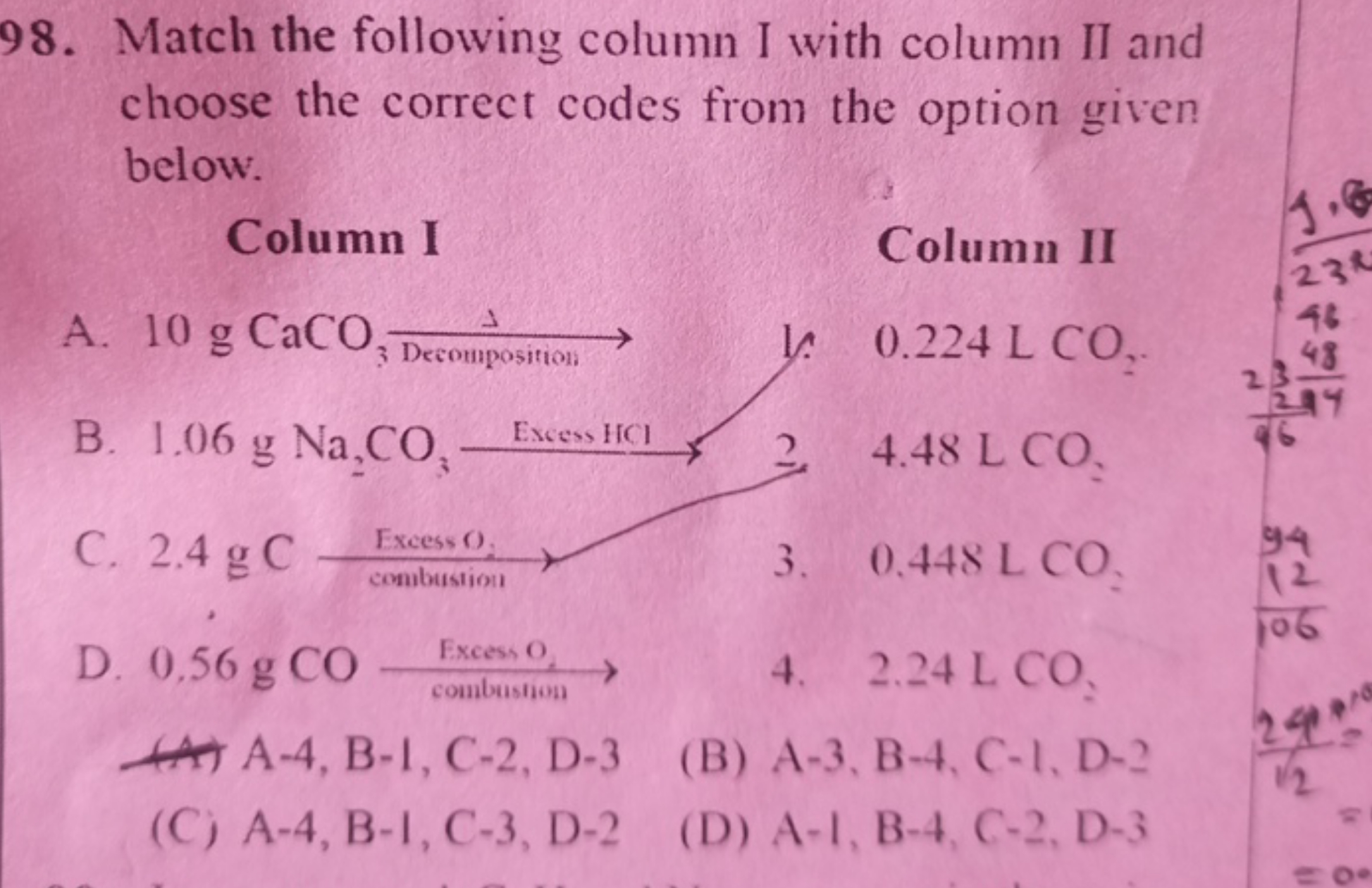 98. Match the following column I with column II and choose the correct