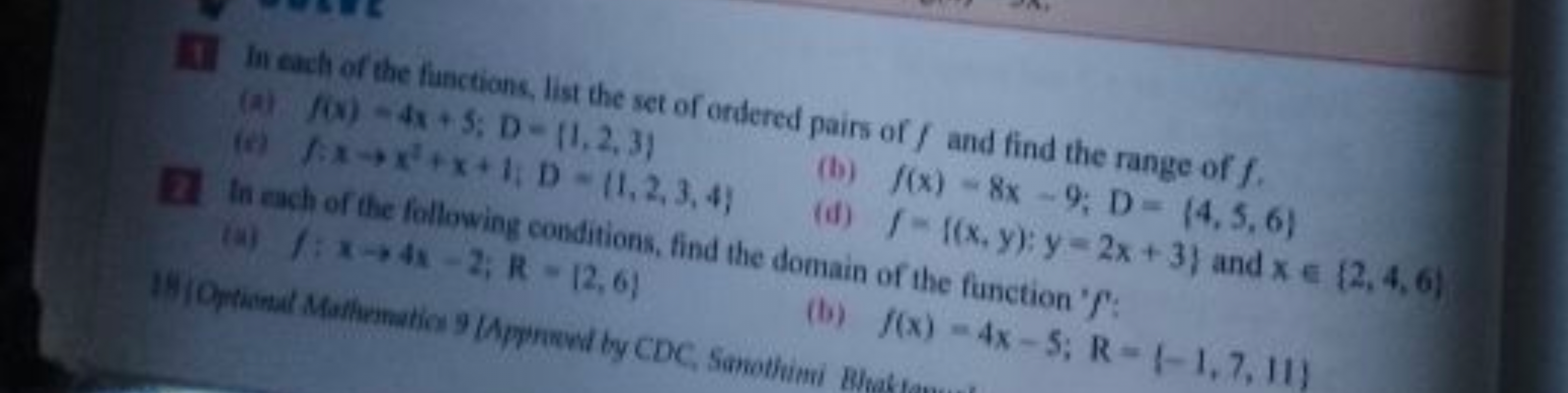 III In each of the functions, list the set of ordered pairs of f and f