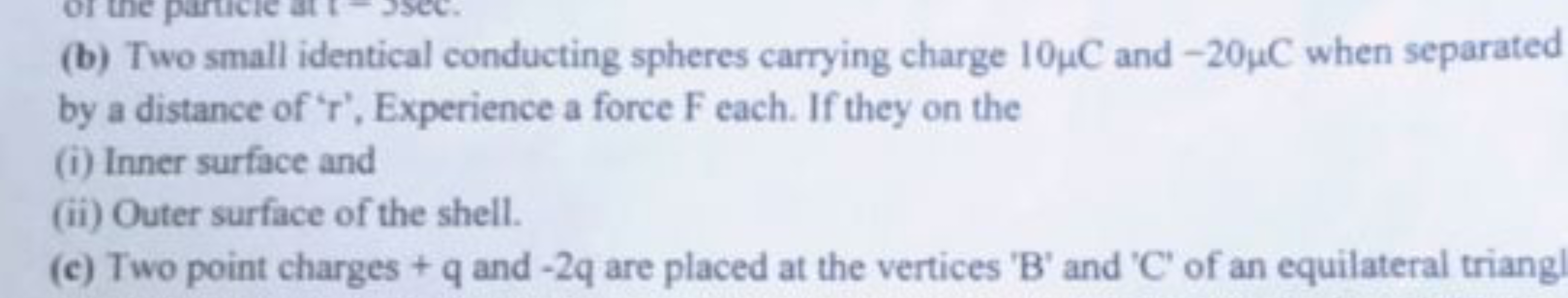 (b) Two small identical conducting spheres carrying charge 10μC and −2