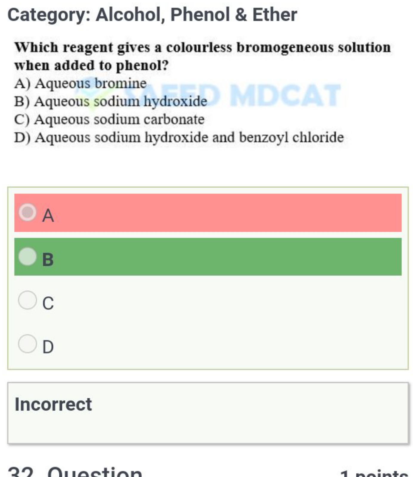 Category: Alcohol, Phenol \& Ether
Which reagent gives a colourless br