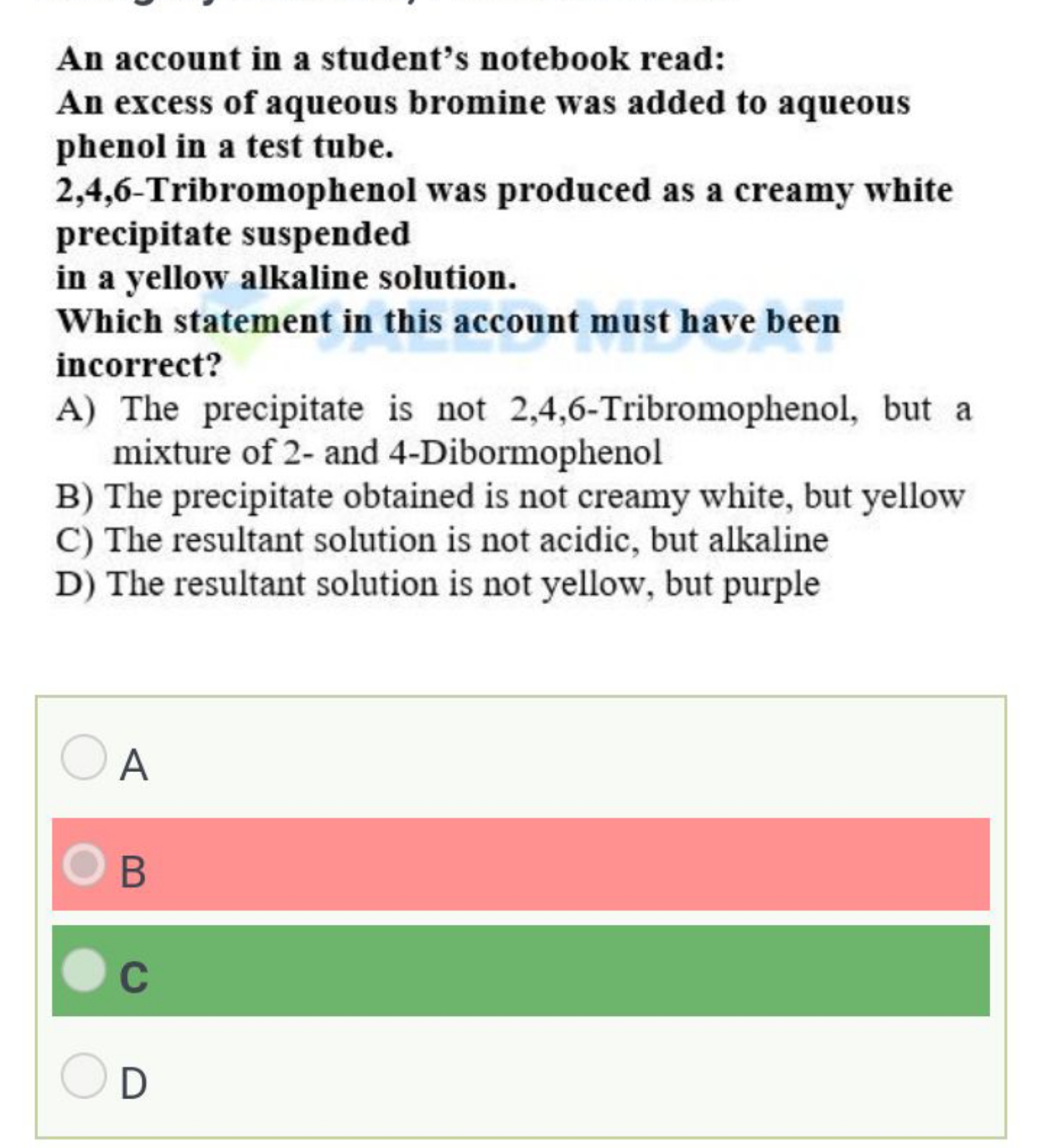 An account in a student's notebook read:
An excess of aqueous bromine 