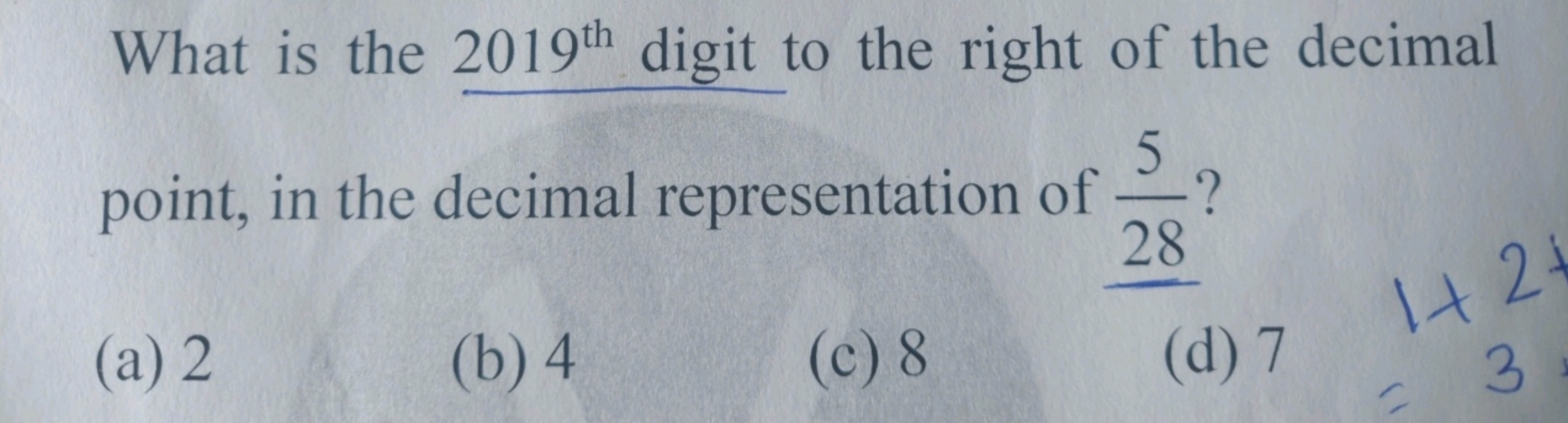 What is the 2019th digit to the right of the decimal
point, in the dec