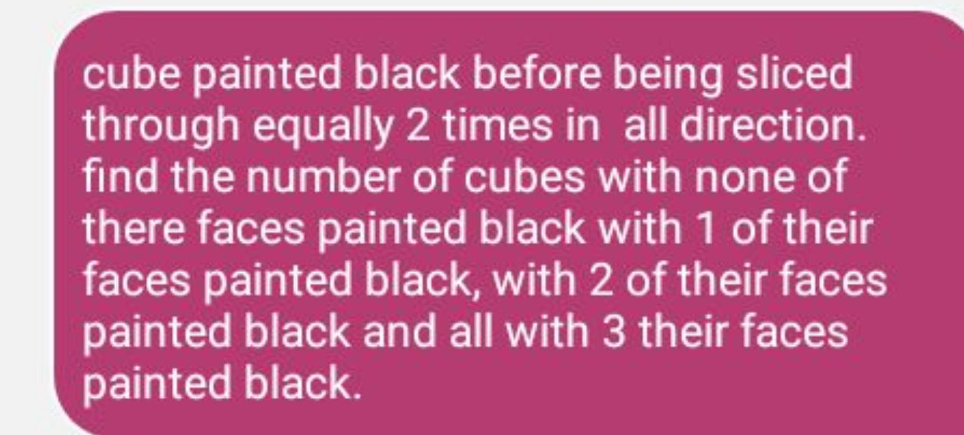 cube painted black before being sliced through equally 2 times in all 