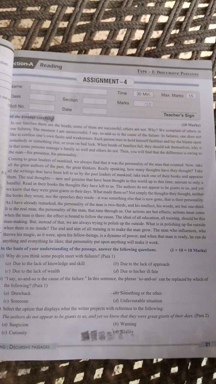 ction-A Reading
Type-1: Discerestye Pasuerbs
tame
ASSIGNMENT-4

Mass □