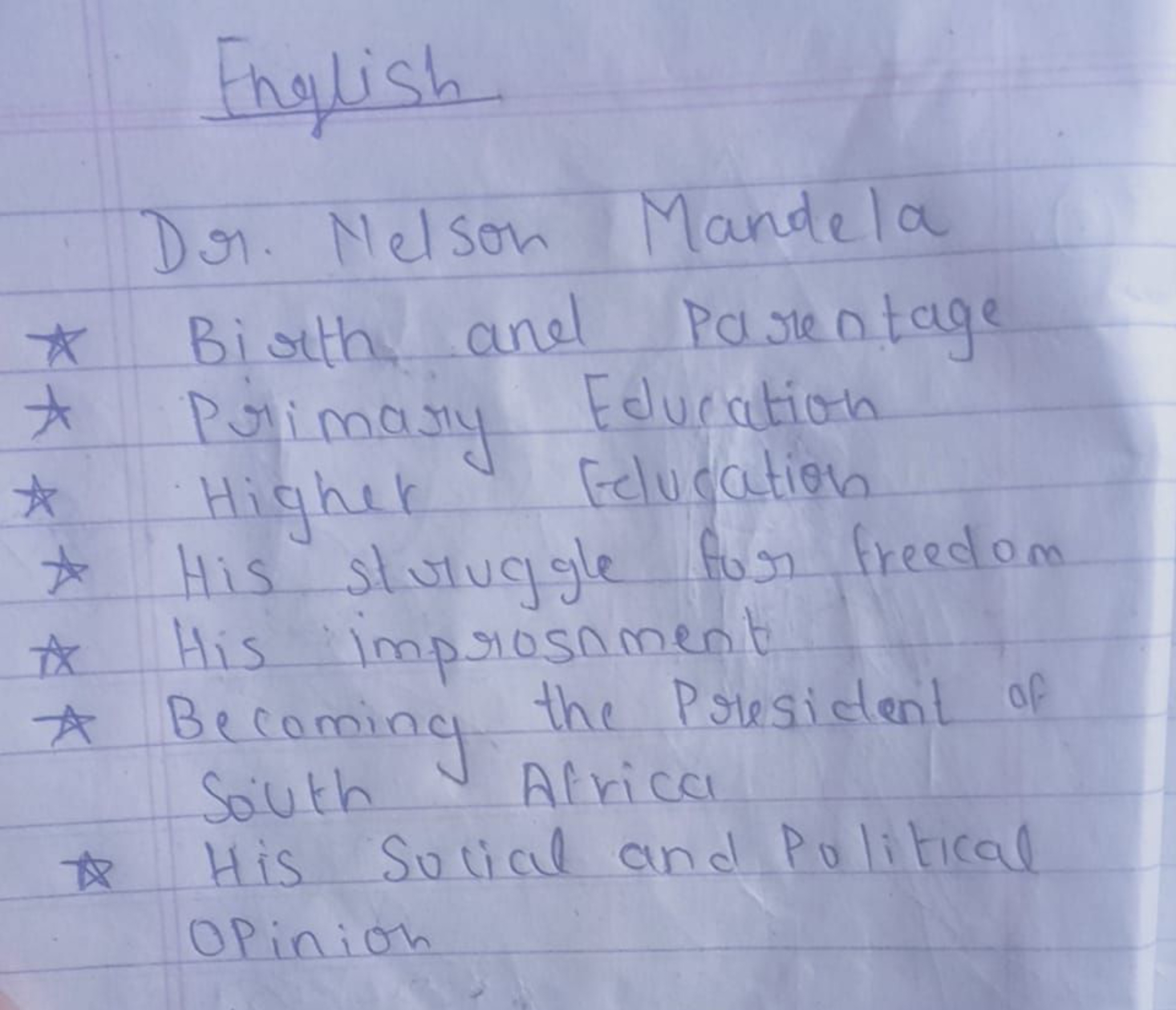 English
Dr. Nelson Mandela
* Birth and Parentage
* Primary Education
*