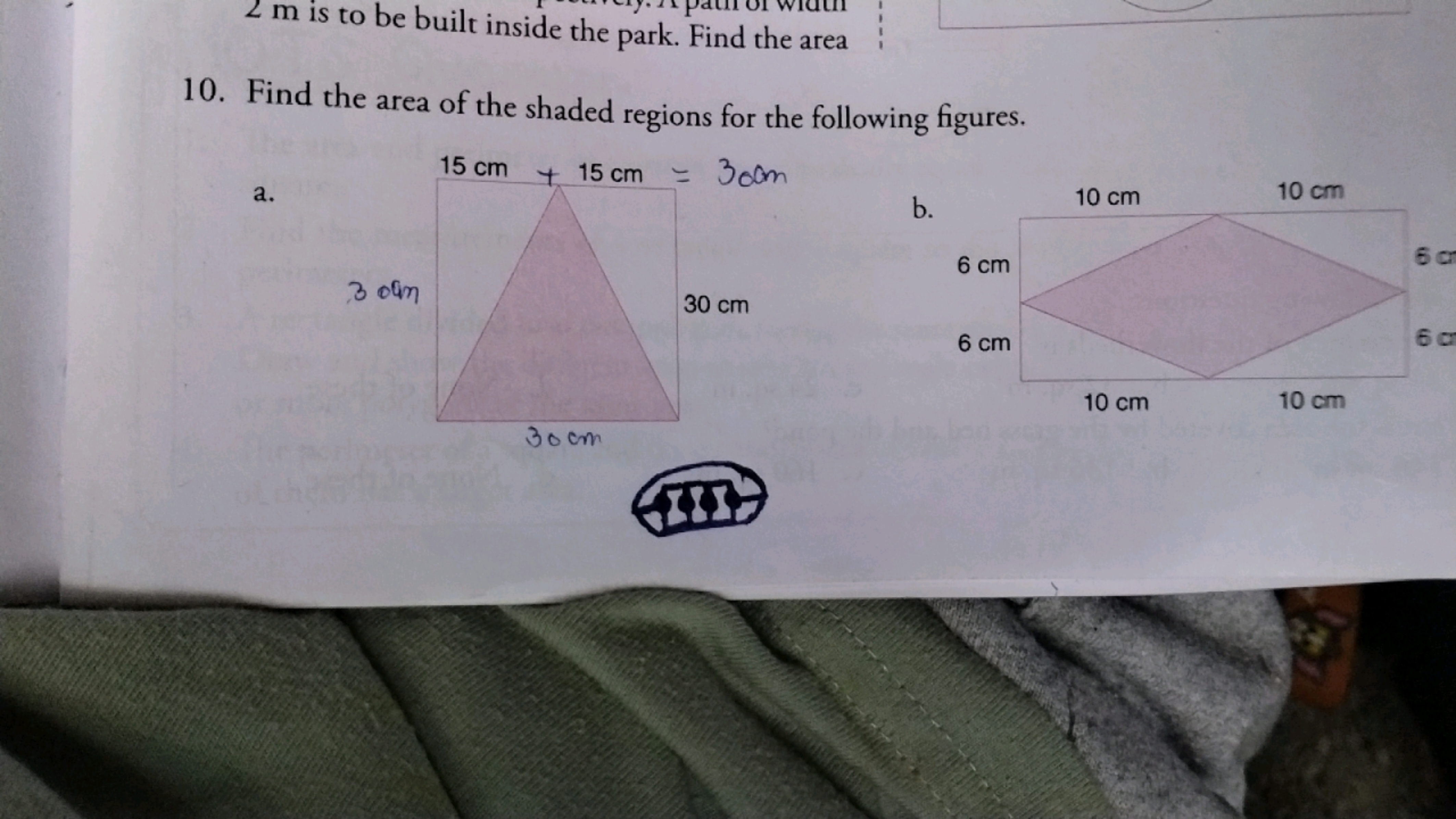 2 m is to be built inside the park. Find the area
10. Find the area of