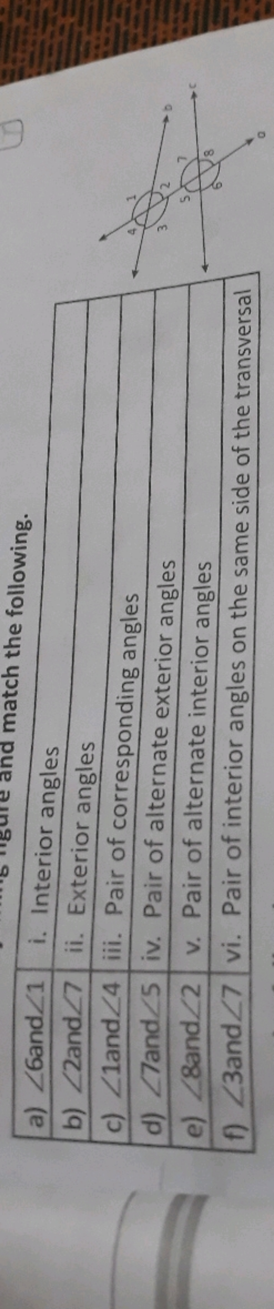 and match the following.
\begin{tabular} { | l | l | } 
\hline a) ∠ an