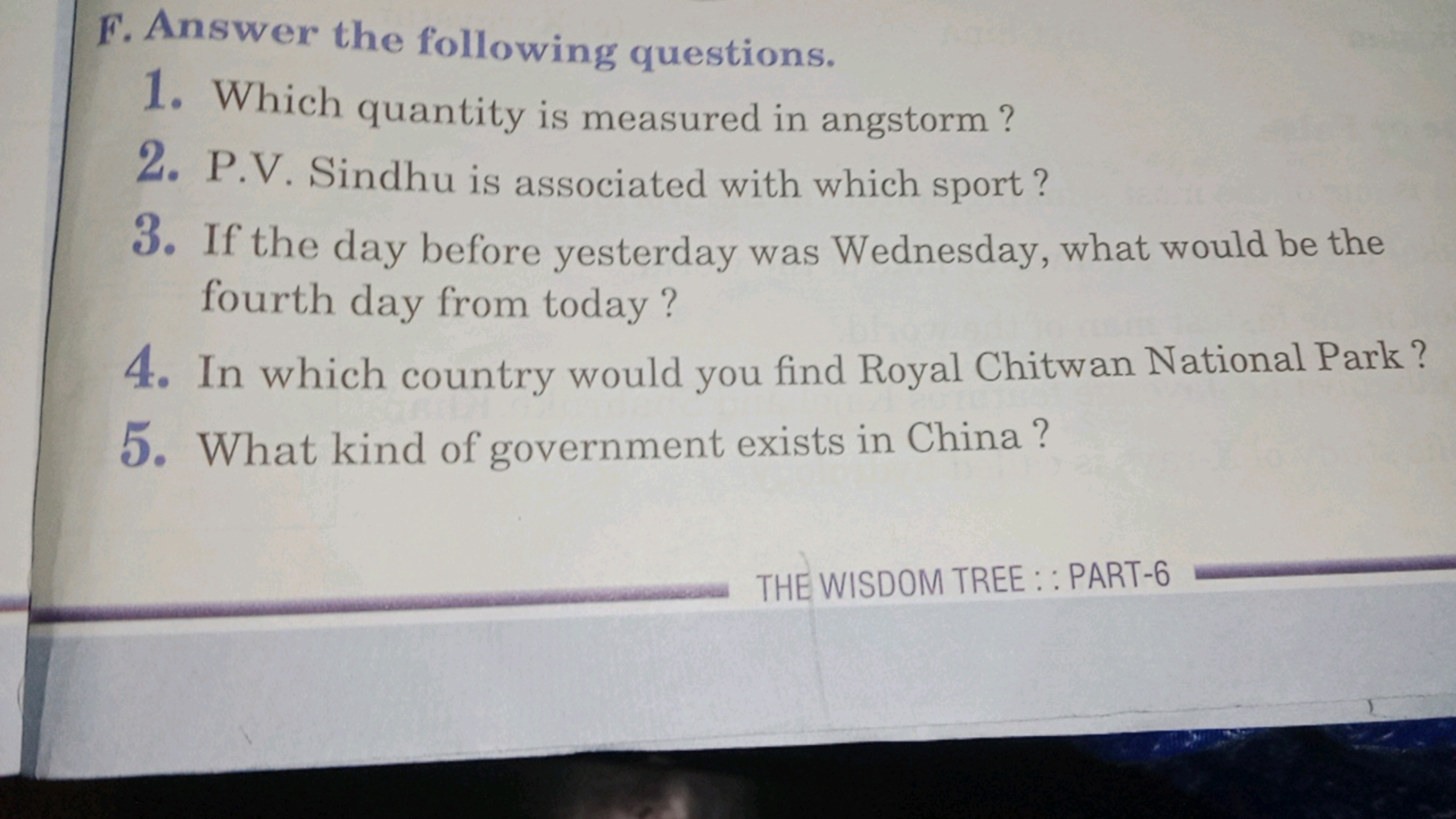 F. Answer the following questions.
1. Which quantity is measured in an