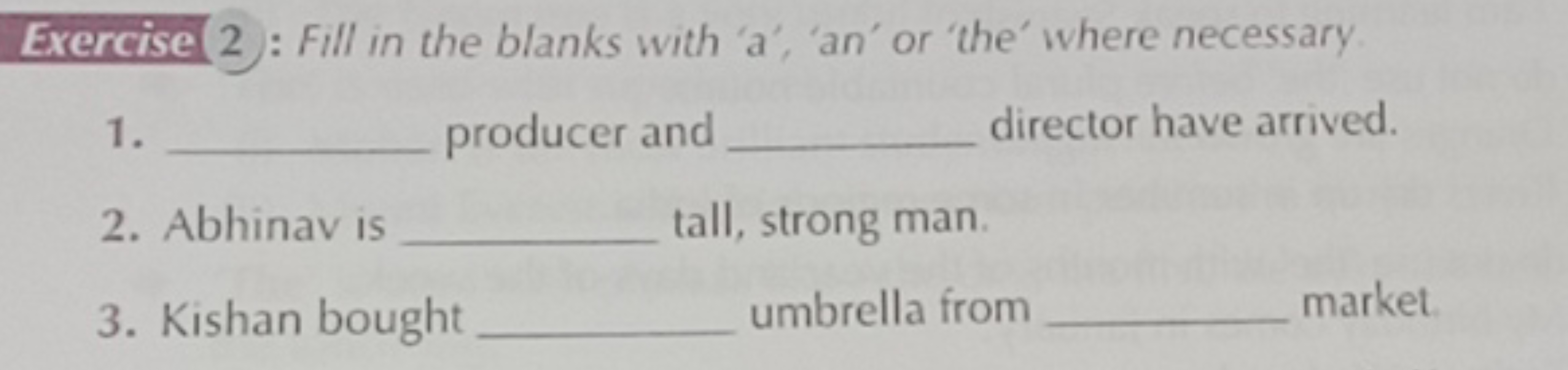 Exercise 2): Fill in the blanks with 'a', 'an' or 'the' where necessar