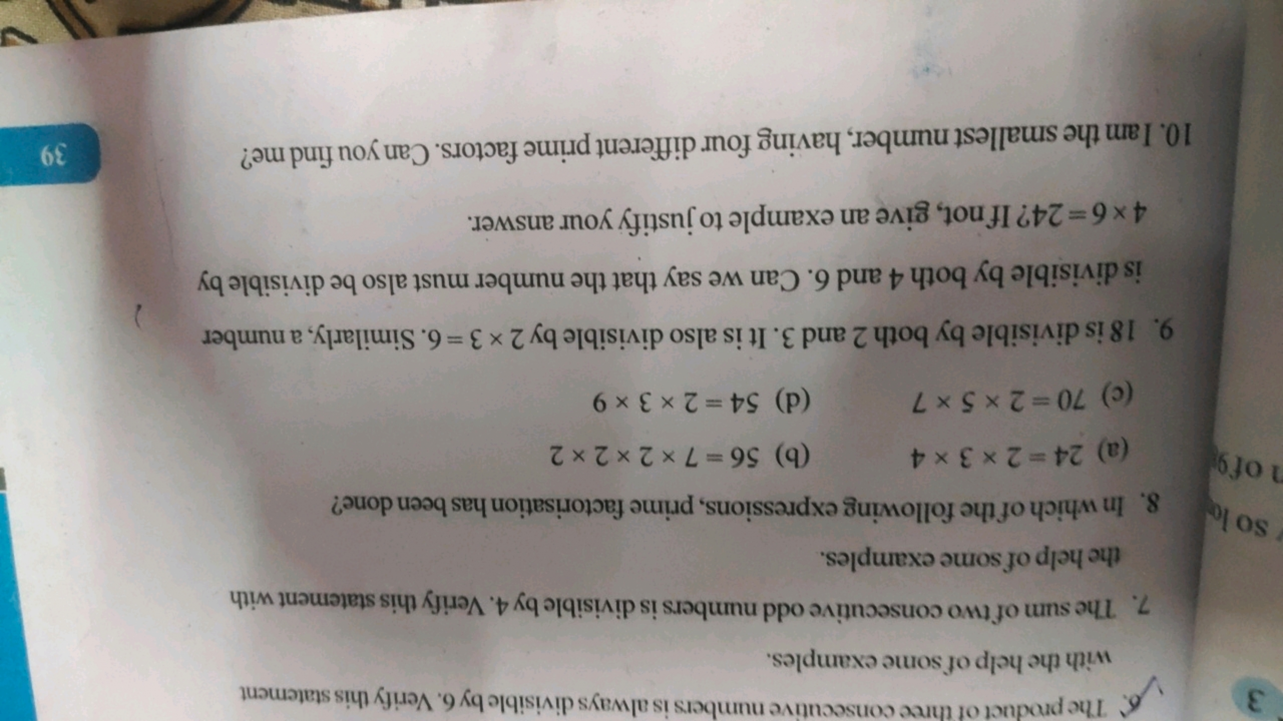 3
6. The product of three consecutive numbers is always divisible by 6