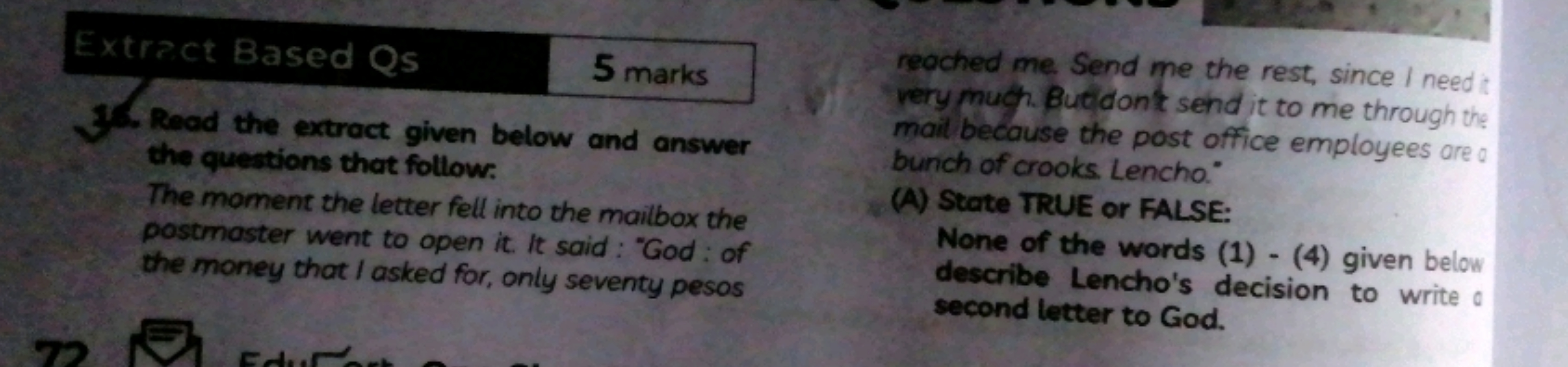 Extract Based
Ss
5 marks
36. Read the extract given below and answer t