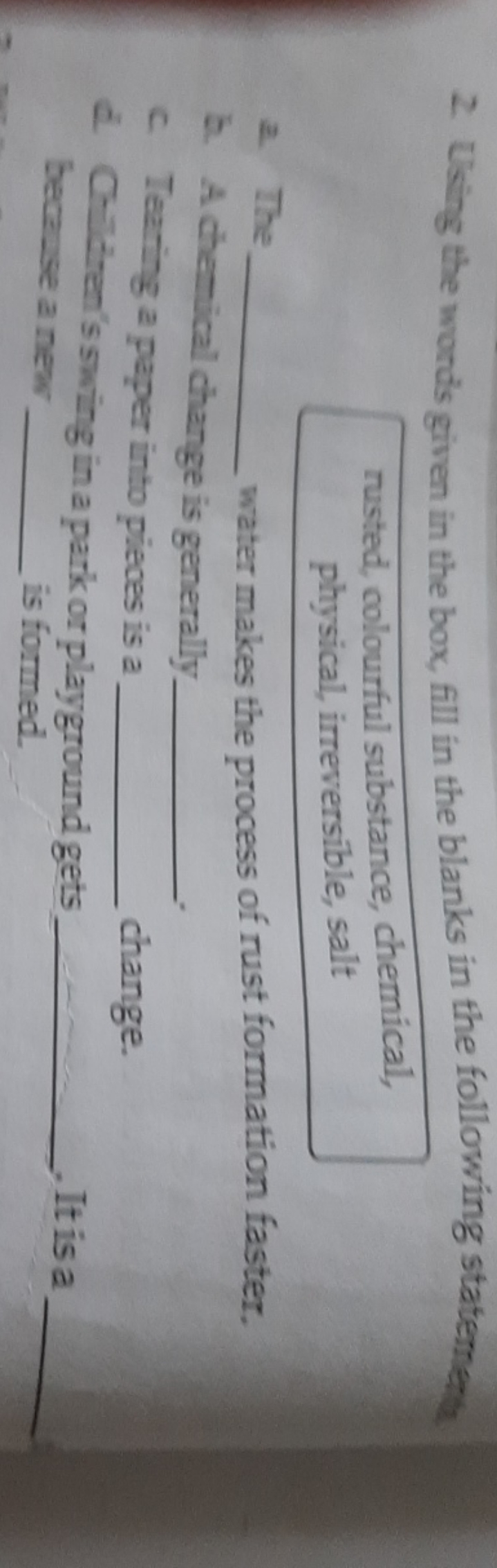 2. Using the words given in the box, fill in the blanks in the followi