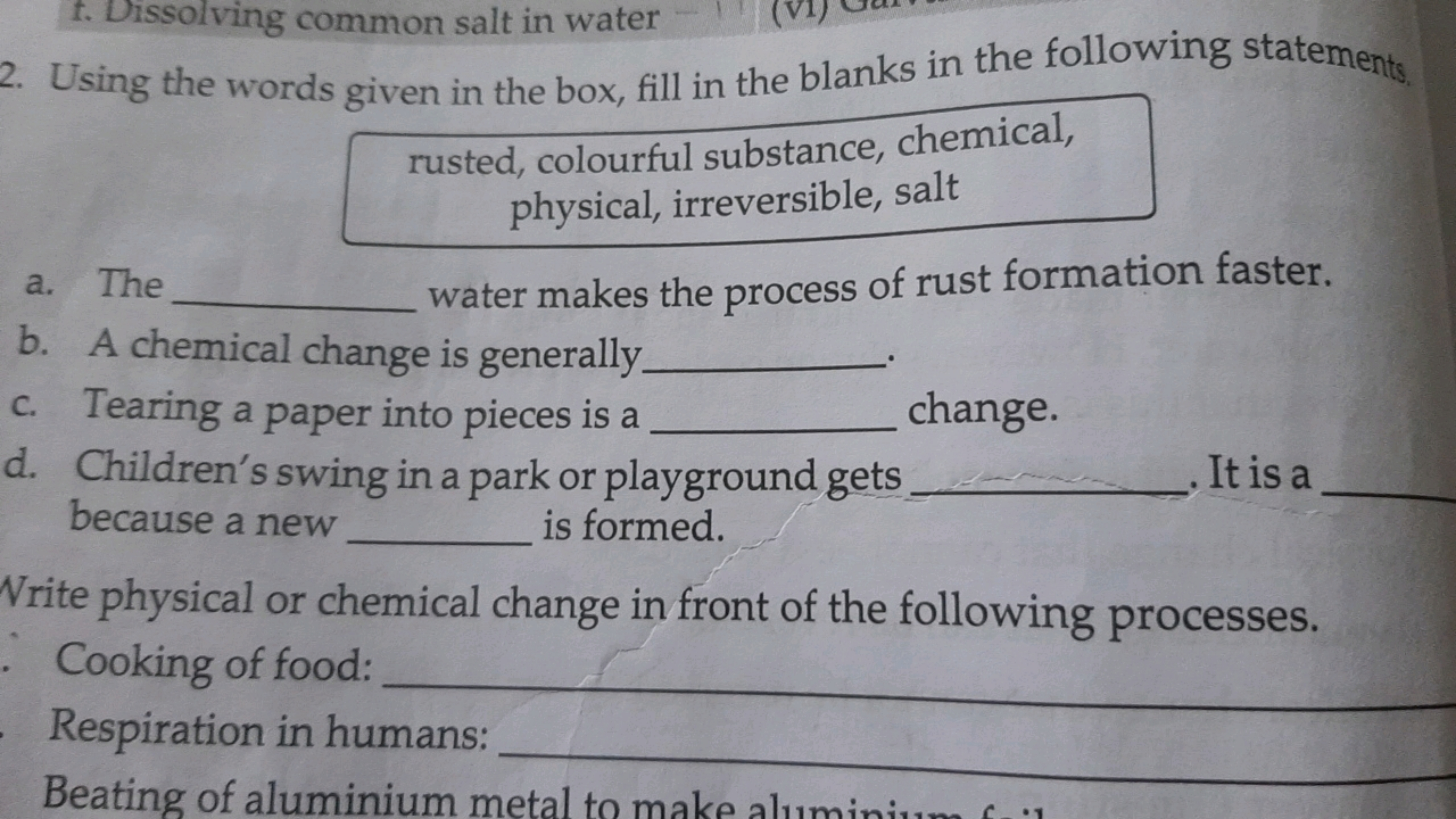 2. Using the words given in the box, fill in the blanks in the followi